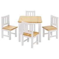 Bomi Stabile Kindersitzgruppe | Baby Möbel Set 4 Stühle und Tisch Amy | FSC nachhaltigem Kiefer Massiv Holz für Kleinkinder ab 36 Monate bis 6 Jahre