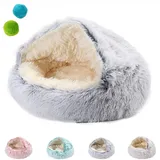 Haboz Hundehöhle, HABOZ GoHöhle - Ergonomische Hundehöhle Für Gelenkschonende Schläfchen, Hunde Kuschelhöhle Hunde Höhle Katzen Bettchen (Grauer Langer Plüsch, 60 * 60cm/23.6in*23.6in)