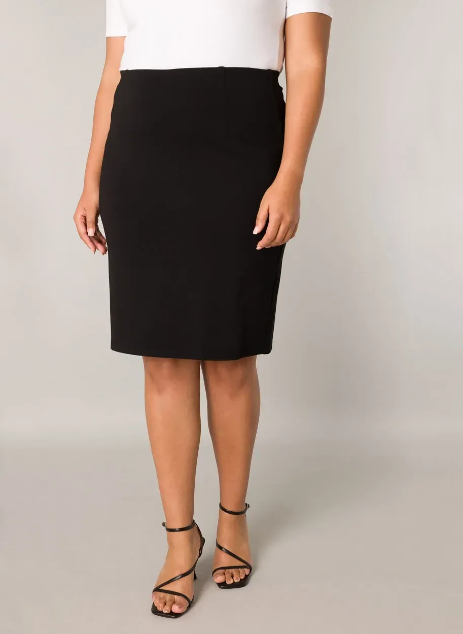 Bleistiftrock BASE LEVEL CURVY, Damen, Gr. 46, schwarz, Web, Obermaterial: 65% Viskose, 30% Nylon, 5% Elasthan, unifarben, eng kniefrei, Röcke Bleistiftrock, kniefrei mit Viskose und Stretch