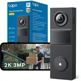 Tapo D205 Akku-Videotürklingel | WLAN Türklingel mit Kamera | 2K, 160° Weitwinkel, Zwei-Wege-Audio | Integrierter Akku | Lokale Speicherung auf microSD & H500 HomeBase | Kompatibel Solarpanel