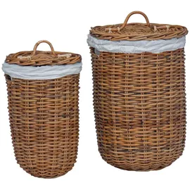 vidaXL Wäschekorb 2 pcs Braun Kubu Rattan