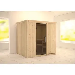 Karibu Sauna Bodin mit Fronteinstieg 68 mm-Ohne Ofen-ohne Dachkranz-Ganzglastür in Graphit-Optik inkl. gratis Saunaofen im Wert von 599,99 €