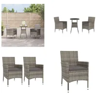 vidaXL 3 tlg. Garten Bistro Set mit Kissen Grau Poly Rattan - Garten Bistro Set - Garten Bistro Sets - Bistro Set - Gartenmöbel Set - Grau