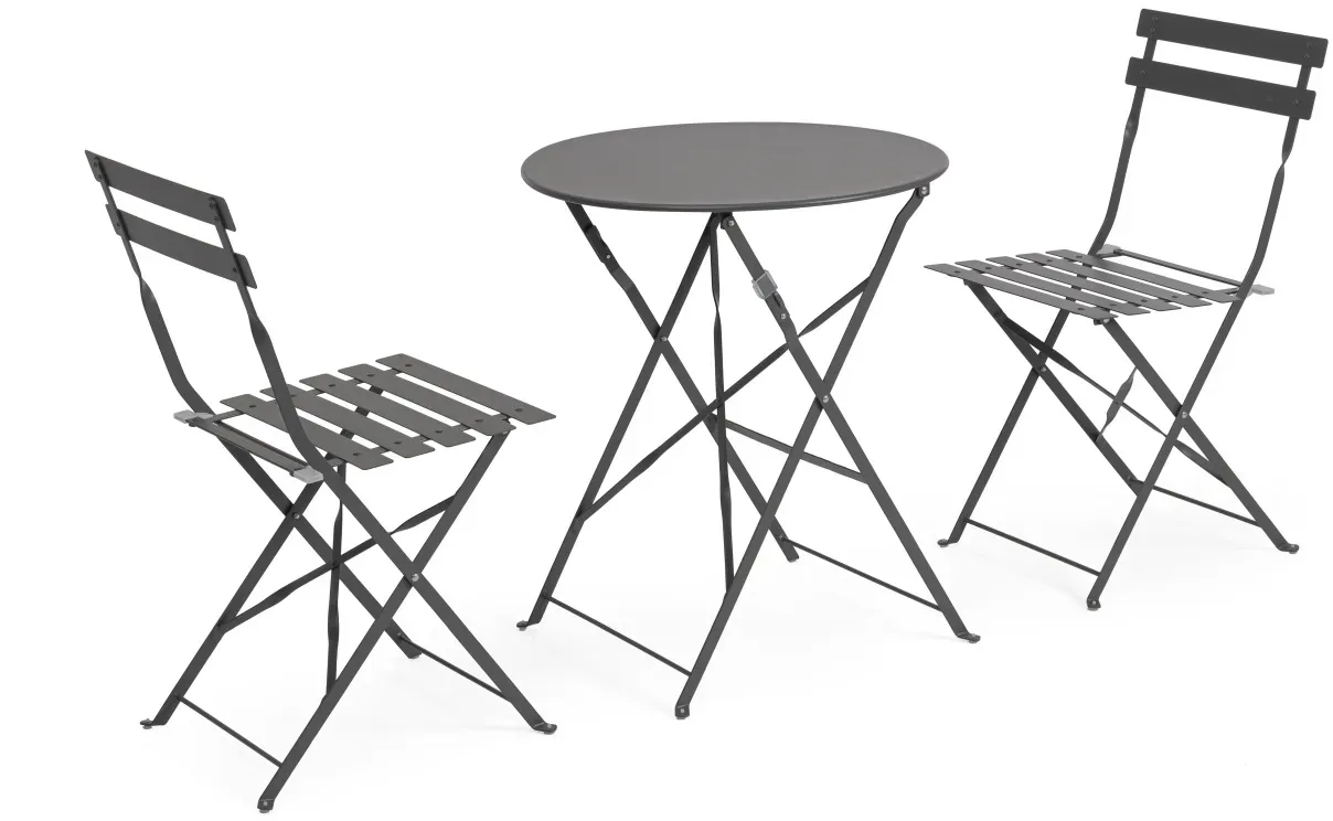Garten-Set Austin Metall, klassisch klappbar, anthrazit, 2 Stühle und Tisch für draußen