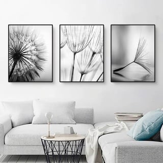 Martin Kench 3er Premium Schwarz Weiß Poster Set, Aesthetic Blume Löwenzahn Bilder Set, Modern Wandbilder, Leinwandbilder für Wohnzimmer, Ohne Rahmen (A,21x30cm)