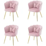 Merax Polsterstuhl mit Schleife Zierkissen (4 St), Esszimmerstuhl mit goldenen Metallbeine,Sessel,Samt,für Schminktisch rosa