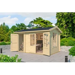 LASITA MAJA Blockbohlenhaus »Wrexham«, BxHxT: 430 x 250,8 x 283,5 cm (Außenmaß inkl. Dachüberstand), naturbelassen - braun