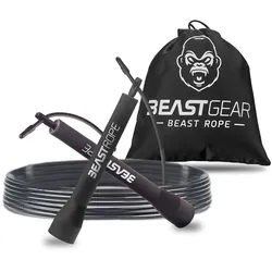 BEASTGEAR Springseil 2,8m Speed-Fitness-Springseil aus Stahl leicht und verstellbar Trainingsgerät Boxen MMA HIIT-Workout Schwarz - One-Size
