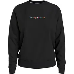 TOMMY JEANS Damen Rundhals-Pullover Langarm-Shirt Baumwoll-Shirt Sweat-Pullover DW0DW15648 BDS Schwarz - XL