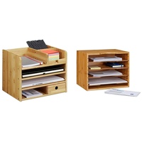 Relaxdays Schreibtisch Organizer, Briefablage A4, Bambus & Briefablage aus Bambus Ablagesystem für den Schreibtisch Dokumentenablage mit 4 variablen Einlegeböden Papierablage aus Holz, Natur