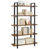 VASAGLE Bücherregal, Standregal mit 5 Ebenen, Regal, Wohnzimmerregal, einfacher Aufbau, für Wohnzimmer, Schlafzimmer, Büro, Industrie-Design, vintagebraun-schwarz LLS55BX