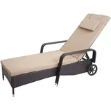 Hegele - Poly-Rattan Sonnenliege Cesena, Relaxliege Gartenliege Liege, Alu braun, Kissen beige