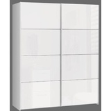 Forte STARLET PLUS Schrank 170, Kleiderschrank, Schwebetürenschrank Modern Schlafzimmer 2-türig mit Einlegeböden und Kleiderstange, Weiß / Weiß Hochglanz, 170 cm breit x 210 cm hoch x 61 cm tief