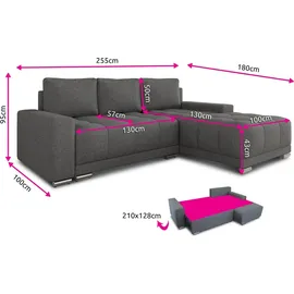 Sofnet Ecksofa Pavo mit Schlaffunktion und Bettkasten - 1 Stk - Graphit (Sawana 05))