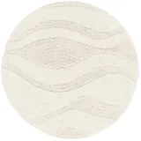 RugVista Breeze, Badematte, Moderne Teppiche, Ø 150 cm, Rund, Mittlerer Stapel, Wohnzimmer, Schlafzimmer, Diele, Maschinenwäsche, Weiß