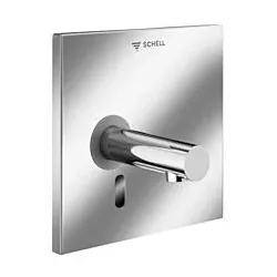 Schell Linus Fertigmontageset 019420699 Frontplatte Messing, mit 230 mm Auslauf, Infrarot-Sensor-Elektronik, Kaltwasser, Netzbetrieb