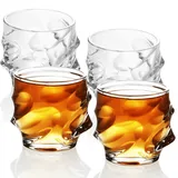 Intirilife 4x Whisky Glas in KRISTALL KLAR 'SCULPTURED' – Old Fashioned Whiskey Kristallglas Bleifrei im Sculpture Design