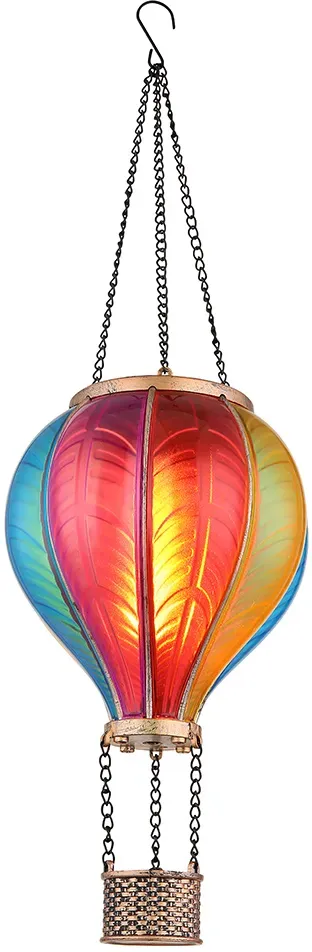 LED Solarleuchte Heißluftballon Außenleuchte Gartendeko Textil gold bunt D 14 cm