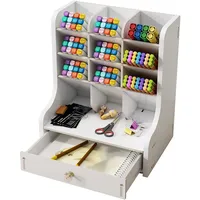 Mnkyer Hölzerner Schreibtischorganisator Multifunktionale Desktop Schreibwaren Stifthalterbox für das Home Office School Supply-Lagerregal mit Schublade (Weiß)