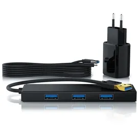 Primewire USB 3.2 Hub mit Netzteil, Ultra Slim 4-Port Verteiler, Datenhub für PC PS4 Notebook Netbook Laptop Ultrabook Tablet-PC MacBook, Bus-Powered