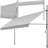 tectake® Klemmmarkise mit Handkurbel, Balkon Markise ohne Bohren, Markise höhenverstellbar, UV-beständig, wasserabweisend, Terrassenüberdachung, Sonnenschutz Terrasse & Balkon, Breite 350 cm -hellgrau
