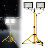 Eikuavons 2 x 100W Baustrahler LED mit Stativ einstellbar, IP66 Wasserdichte Baulampe mit 3m Netzkabel, 6500K LED Arbeitsstrahler für Baustelle, Werkstatt oder Keller, Innen & Außen