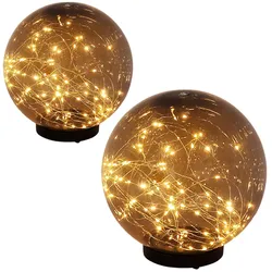 2er Set LED Solarlampen, Kugel-Design, Erdspieß, rauchfarben