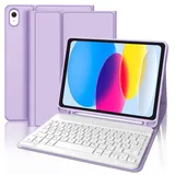 WINCHKING Tastatur Hülle Für iPad A16 11/10 Generation 2025/2022 (11/10.9 Zoll), Hülle Mit Tastatur Für iPad 11/10 Generation Mit Stifthalter, Bluetooth Magnetisch Abnehmbarer Mit QWERTZ Layout, Lila