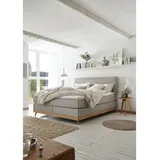 Hasena Boxspringbett »Scandia«, Massivholzrahmen und Füsse aus Eiche, bianco, , Hellgrau, Liegefläche:140 x 200 cm, Stoffauswahl, Topper durchgehend, Schlafzimmer, Betten, Boxspringbetten