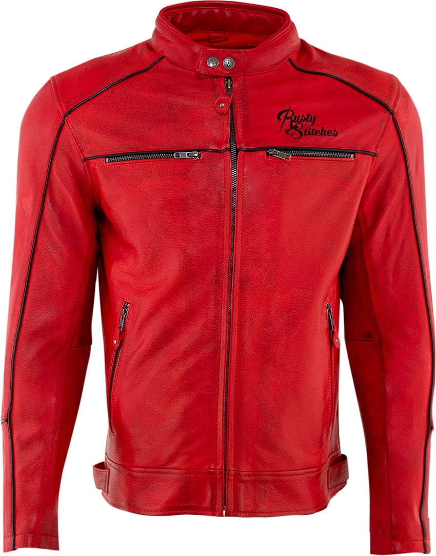 Rusty Stitches Chase, veste en cuir - Rouge/Noir - XL