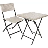 Brubaker Balkonset Lugano mit Tisch und Stühlen - Wetterfest klappbar und platzsparend, (Grau/Beige, 1-tlg., Bistroset mit Klappstühlen), Polyrattan Balkonmöbel Set - Sitzgruppe für Balkon Terrasse grau