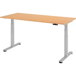bümö elektrisch höhenverstellbarer Schreibtisch 180x80 cm in Buche, Gestell silber - Schreibtisch höhenverstellbar elektrisch mit Memory-Steuerung,