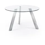 Kave Home Esstisch Columbia Ø 130 cm Glas Silber Chrom