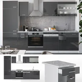 Vicco R-Line Küchenzeile 300 cm Arbeitsplatte anthrazit hochglanz/weiß