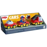 HABA 2013816001 - CARS Feuerwehr-Spielset mit 2 Autos, Hänger und Wasser-Kugel