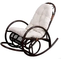 Mendler Schaukelstuhl HWC-C40 Rattan 58 x 110 x 58 cm Braun/Weiß mit Kissen