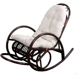 Mendler Schaukelstuhl HWC-C40 Rattan 58 x 110 x 58 cm Braun/Weiß mit Kissen