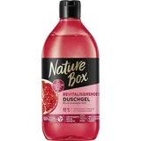 Nature Box revitalisierendes Duschgel mit Granatapfel-Duft (385 ml), Duschpflege mit kaltgepresstem Granatapfel-Öl, Flasche aus 100 % recyceltem Social Plastic