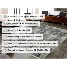 OCI DIE TEPPICHMARKE Teppich OCI DIE TEPPICHMARKE "BESTELLER CAVA", grau (dunkelgrau), B:300cm H:8mm L:400cm, Viskose, Teppiche, Teppich, Glanz Viskose, mit Fransen, Hoch Tief Struktur, Vintage, Wohnzimmer