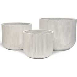 Linea Betontopf mit geriffelter Oberfläche 3er Set weiß