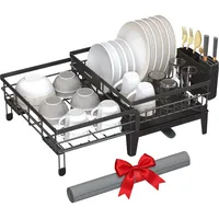 Songmics Abtropfgestell Geschirr, mit Silikonmatte und Ablauf, tintenschwarz