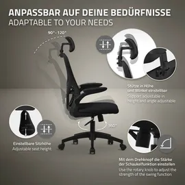 ML-Design Bürostuhl ergonomisch, Schwarz, Mesh, mit Verstellbarer Kopfstütze, Armlehnen, Lendenwirbelstütze, Wippfunktion,