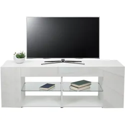 TV-Rack MCW-L36, TV-Board Fernsehtisch Lowboard TV-Schrank Kommode, Holz 50x144x40cm Staufach, hochglanz weiß