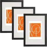 Woltu 3er Set Bilderrahmen Fotorahmen Holzrahmen 21x29,7cm A4, Fotogalerie mit Papier-passepartout, Aus Mdf Platte, Schwarz