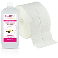 N&BF Nagel Cleaner Set mit Duft 500ml + 1000 Zelletten Cellulose Pads (2 Rollen à 500 Stück) - 70% Isopropanol-Alkohol – für Gelnägel – Nagelreiniger – kosmetisch rein in Studioqualität (Vanille)