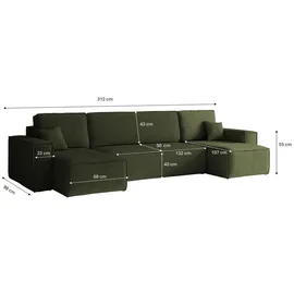 kaiser möbel Ecksofa mit schlaffunktion und bettkasten, Couch U-form BEST stoff Verita, Schlaffunktion, Bettzeugaufbewahrung, komfortabel grün