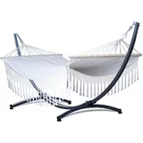 Potenza Outdoor Hängematte mit Gestell für 2 Personen I Stabhängematte XXL 220x160, 200kg I Hängemattengestell 220kg Wetterfest (Santia-Ecru, Basic Gestell Graphit)