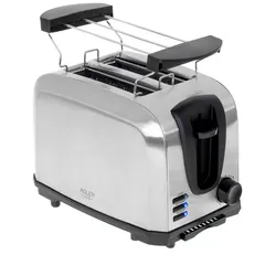 Adler AD3222 2 Scheiben Brot Toaster, 7 Stufen Toast 3 Funktionen, Brötchenwärmer, Edelstahl, 1000W