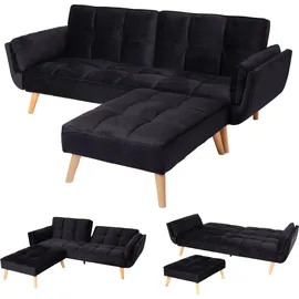 Mendler Schlafsofa HWC-K18 mit Ottomane, Couch Sofa Gästebett, Schlaffunktion 218x175cm Samt schwarz