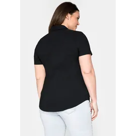 sheego Klassische Bluse Hemdbluse Kurzarm Schwarz 50